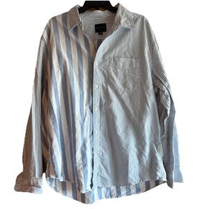 American Eagle Men's XXL Striped‎ Long Sleeve Chambray Button Down 90's Preppy
